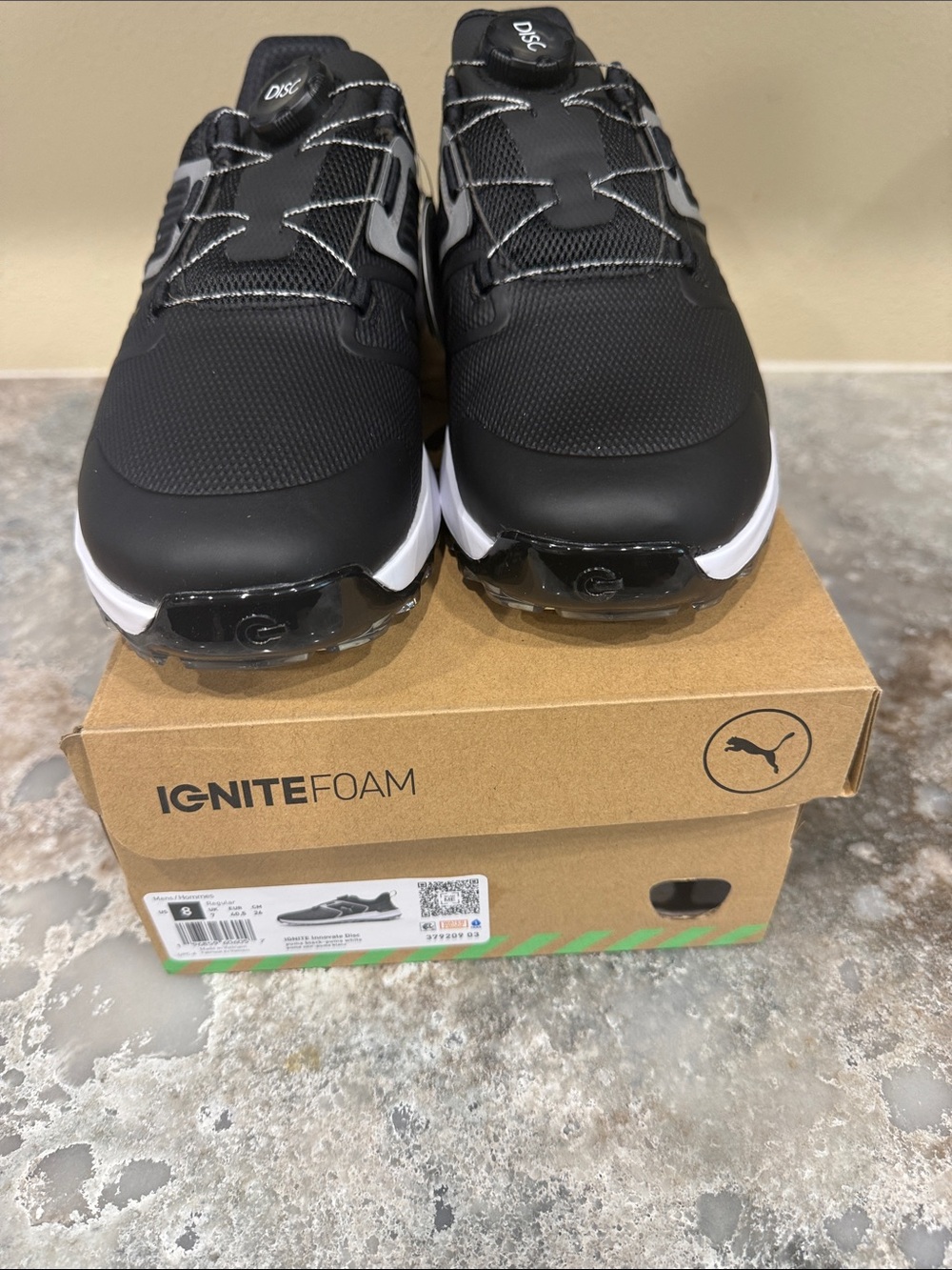 Puma Men’s Black Athletic Ignite Foam Golf Shoes with White Soles